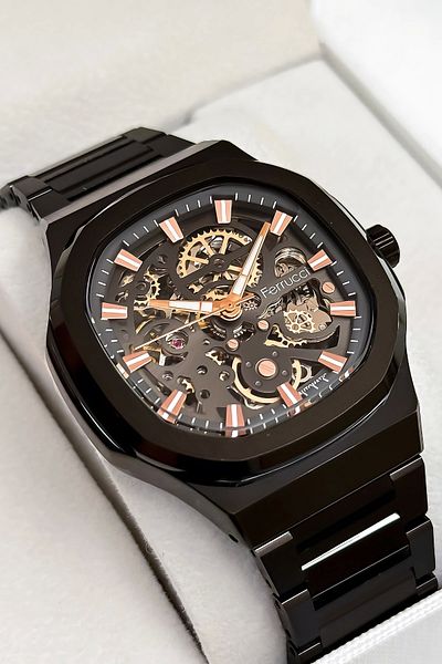 Ferrucci Automatic Mechanism Steel Cord & Case Men's Wrist Watch 3 Atm Black Sdfer169