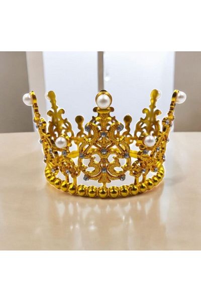Happyland Pearl Gold Cake Crown Mini Plastic Pearl Model Full Round 12X12 cm