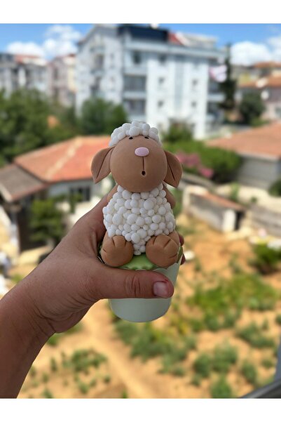 Maket Atelier Doğum Günü Mum Üfleyen Kuzucuk Şeker Hamuru Pasta Figürü El Yap...