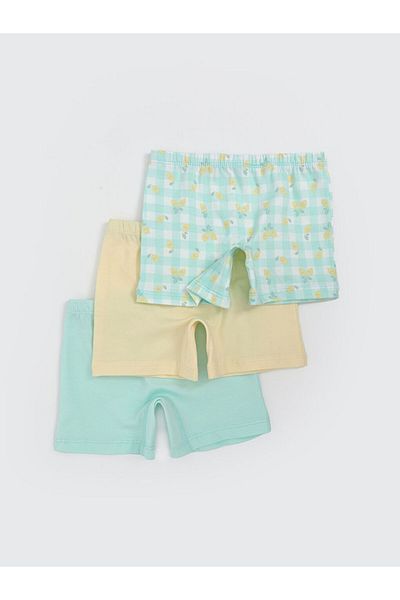 LC Waikiki Turquoise Combed Cotton Girl's Boxer 3-Piece