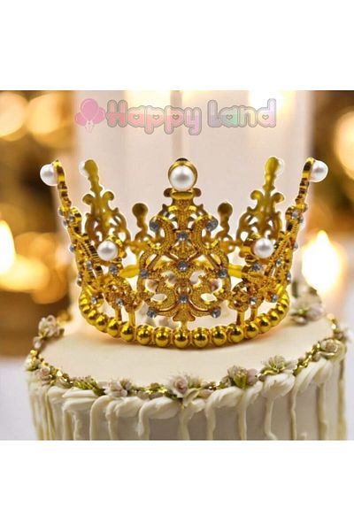 Happyland Pearl Gold Cake Crown Mini Plastic Pearl Model Full Round 12X12 cm