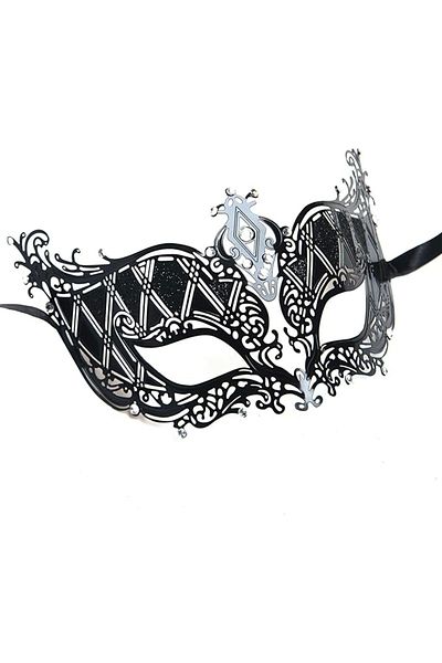 shop Black Laser Cut Metal Luxury Mask with Crystal Silver Stones