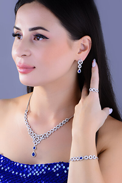 BARIŞ TAKI 925 Ayar Gümüş Pırlanta Montür Hürrem Sultan Damla Salkım Su Yolu Set