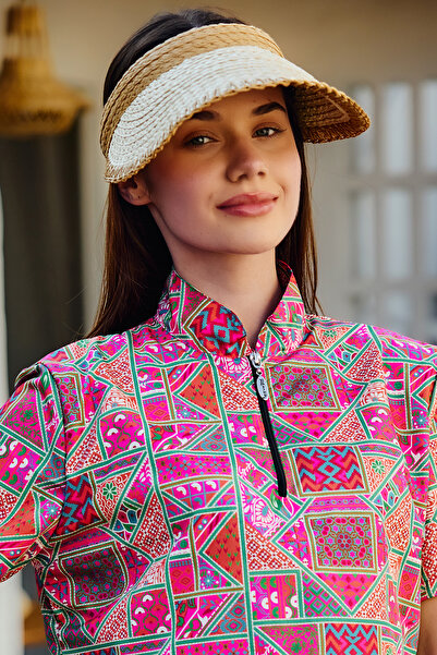 Remsa Mayo Zigzag Piping Visor Straw Hat Sunscreen Visor Rş-2104 Beige