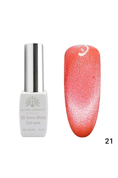 global fashion Oja semipermanenta, Snow White, 3D Cat Eye, Global Fashion 8ml, 21