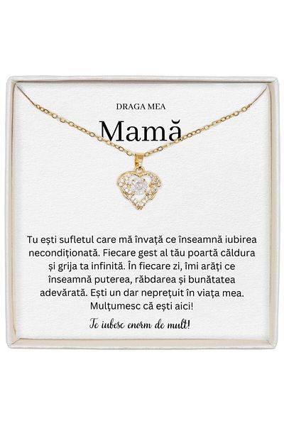 The Jewel Heart Colier cu Mesaj de Dragoste Pentru Mama – True Love, Elegant și Placat cu Aur
