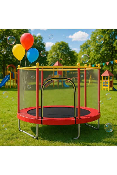 LUDIRO Trampoline for Children 3-7 Years, Safety Net, Diameter 140 Cm, Height 125 Cm, Red