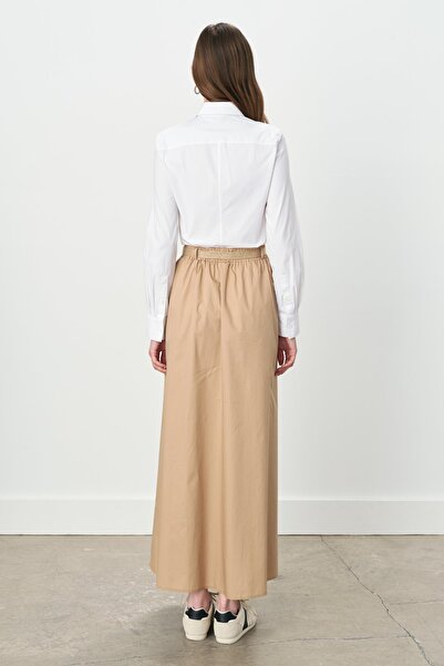 Nihan Büzgülü Kemer Detaylı Pamuk Etek Camel