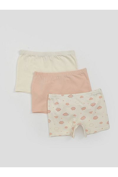 LC Waikiki Ecru Printed Girl's Boxer 3-Piece