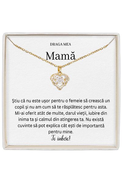 The Jewel Heart Gift Necklace For Mom, True Love Necklace, Gold Plated, Love Message For Mom