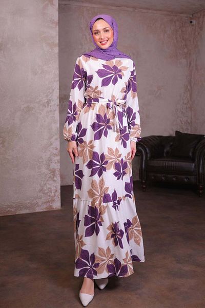 benguen Φόρεμα Hijab με σχέδιο Μωβ 4852