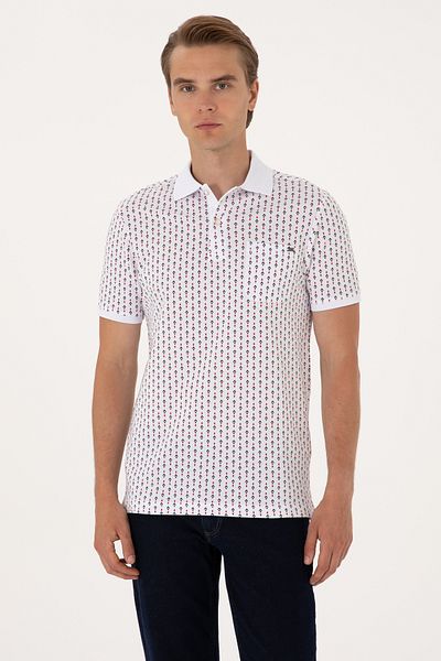 U.S. Polo Assn. Ανδρικό μπλουζάκι με κανονική εφαρμογή λευκό γιακά πόλο 50299637-vr013