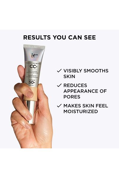 It Cosmetic كريم أساس CC+ من IT Cosmetics بتغطية كاملة مع عامل حماية من الشمس 50+، متوسط، 4 مل