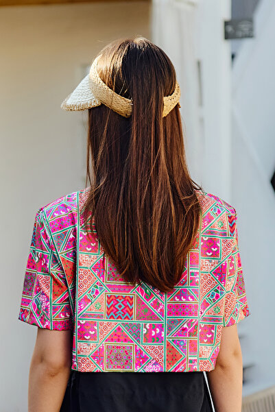 Remsa Mayo Zigzag Piping Visor Straw Hat Sunscreen Visor Rş-2104 Beige