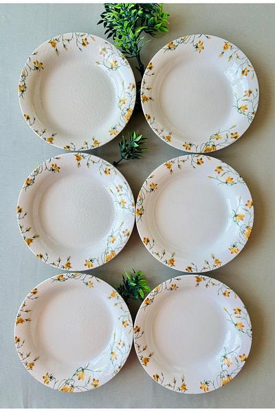 Yiğit Seramik Züccaciye Yellow Crocus Model 6 Pieces Modern Dinner Plate