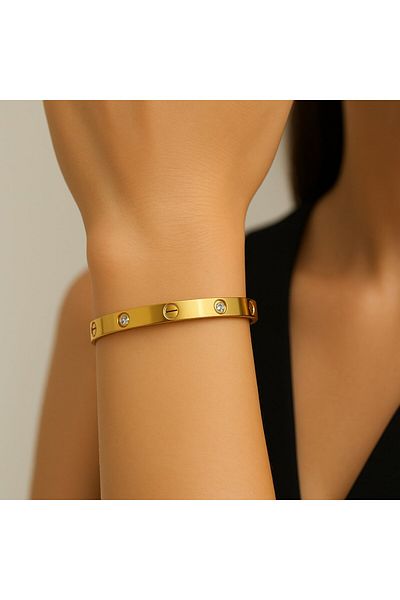 BY YASİN TOPÇU Steel Bracelet with Screw & Zircon Detail (Standard Size)