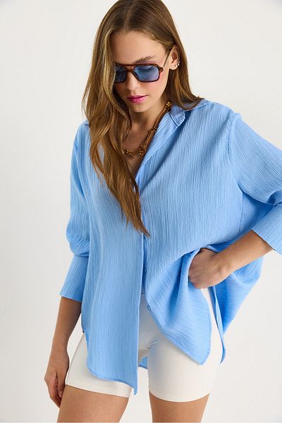 Bianco Lucci Γυναικείο πουκάμισο Off Shoulder Oversize Basic Twist 60392 60271069