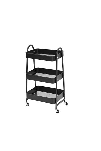 Parfait 3-Tier Space Saving Multi-Use Rolling Wheels Kitchen Trolley Black