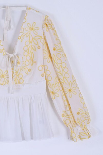 By Mare Style Deep V-Neck Pure Cotton Blouse