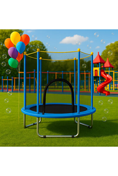 LUDIRO Trambulina pentru Copii 3-7 Ani, Diametru 140 Cm, Inaltime 125 Cm, Interior si Exterior, Albastru