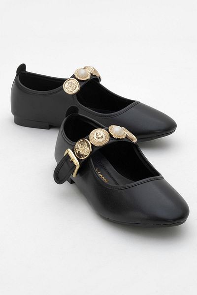 CCWAY AYAKKABI Women's Belted Crested Single-Piece Blunt-Toed Ballerinas Black