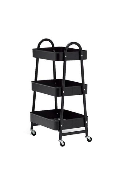 Parfait 3-Tier Space Saving Multi-Use Rolling Wheels Kitchen Trolley Black