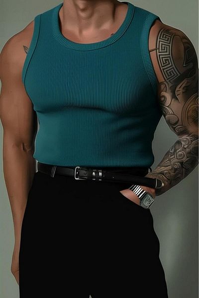 NO 601 Men's Petrol Slimfit Camisole Ribbed Plain Tank Undershirt