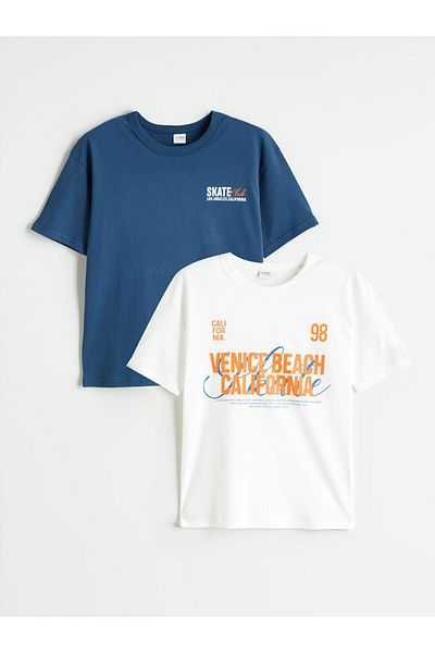 LC Waikiki Ecru Crew Neck Boys T-Shirt 2-Pack