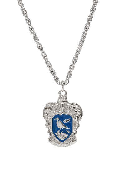 kolbi Harry Potter Ravenclaw Coat of Arms Necklace – Blue Enamel Silver Color with Twisted Chain