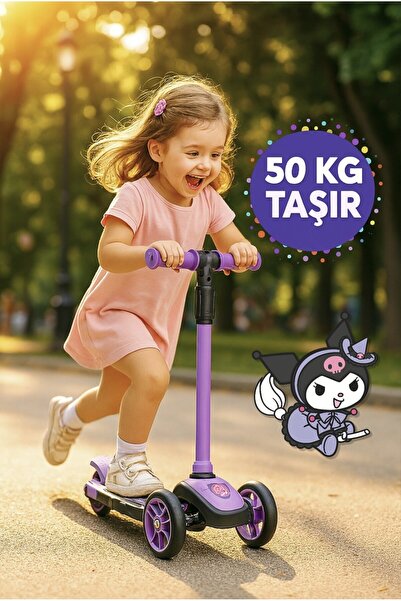 TOYFEST Kuromi Figürlü 3 Tekerlekli Çocuk Scooter - 50 KG TAŞIR
