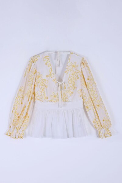 By Mare Style Deep V-Neck Pure Cotton Blouse