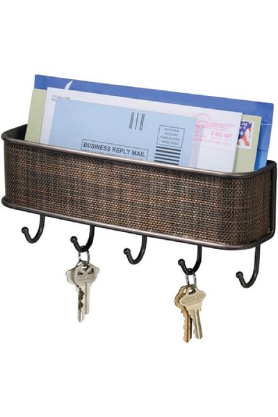Interdesign Wall Mounted Alloy Steel Mail & Key Organizer Bronze