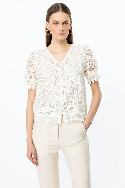 On Fashion On Lace V-Neck Cardigan Ecru-50904