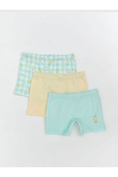 LC Waikiki Turquoise Combed Cotton Girl's Boxer 3-Piece