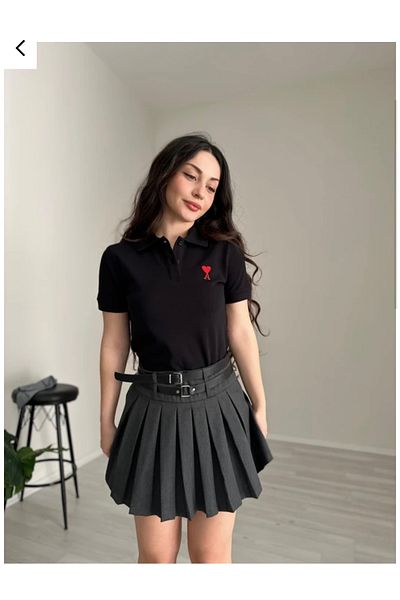 Nura Francy γυναικείο μπλουζάκι με γιακά πόλο βαμβακερό κόκκινο καρδιά κεντημένο