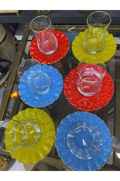 elif aksesuar Glor Colored Glass Tea Set for 6 People
