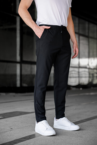 Ser Joven Men's Black Relaxed Fit Side Pockets Elastic Waist Lace up Jogger Pants