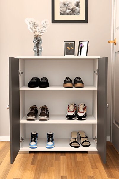 Remaks Şelale Ayakkabılık Dolabı Rafı 3 Bölmeli Çok Amaçlı Dolap Antrasit