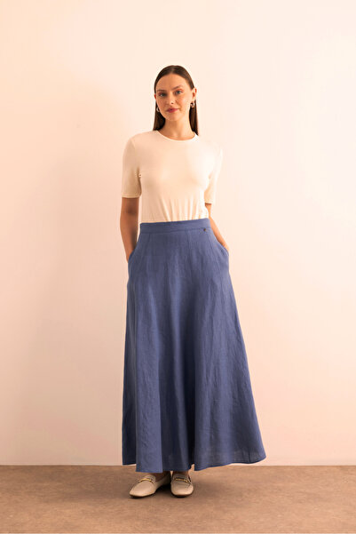 Aker Kloş Yırtmaçllı Keten Etek