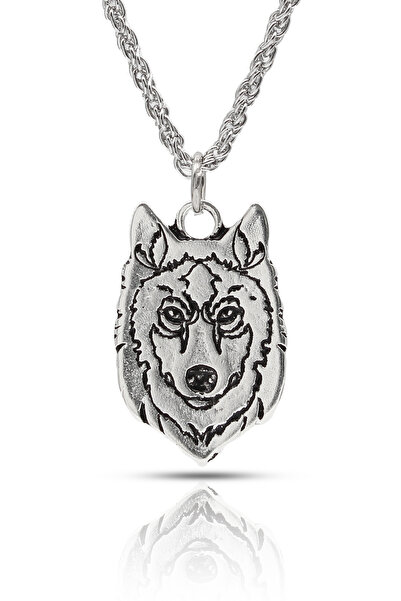 kolbi Bozkurt Başı Model Kolye Kurt Başı Kolye – Antik Gümüş Kaplama Burgu Zi...