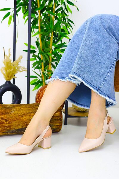 Weynes Women's Beige Open Back 5 cm Daily Heeled Shoes Wsb3066