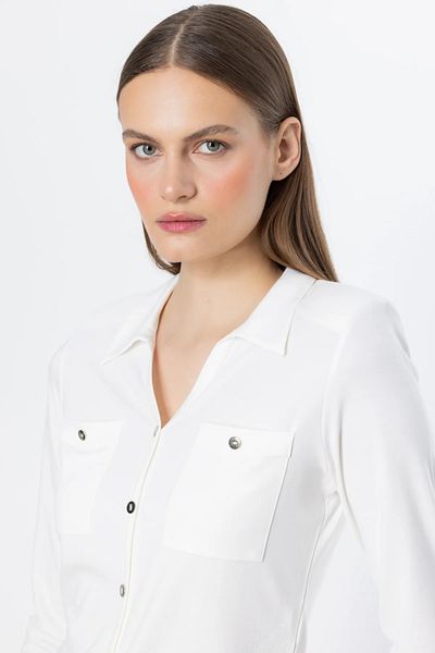 On Fashion Ten Ornamental Button Pocket Detailed Blouse-51545