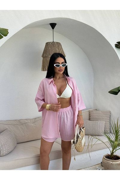 Lady Pixie Women's Linen Fabric Oversize Shirt Shorts Set