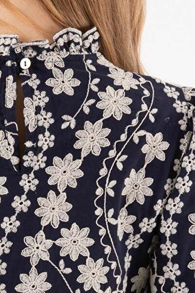 By Mare Style Garland-Lacquered Pure Cotton Navy Blue Blouse