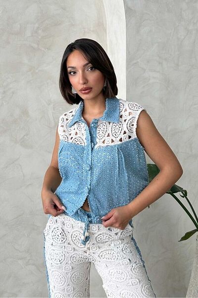 BRGCLOTHING Jachetă din denim cu paiete din bumbac din dantelă
