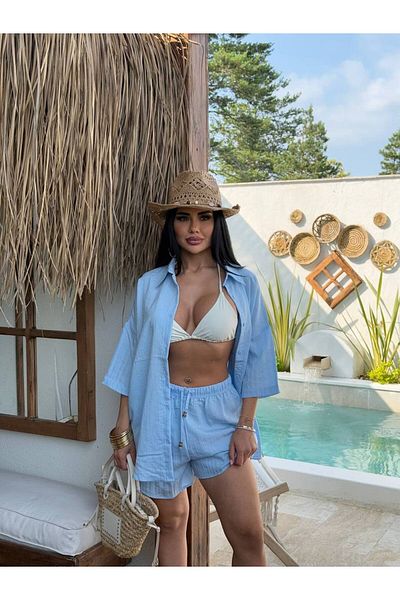Lady Pixie Women's Linen Fabric Oversize Shirt Shorts Set