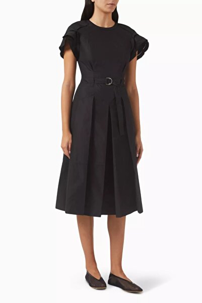 3.1 Phillip Lim Black Petal Sleeve Dress with Belt, Pleated Skirt, Romantic Modern Chic
