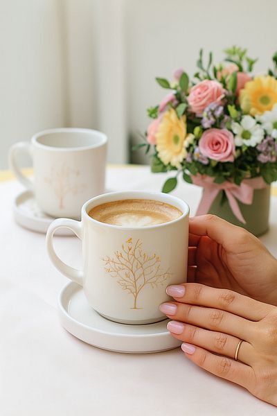 LUMİNA Single Life Tree Gold Gilded Mug Tea Coffee Set