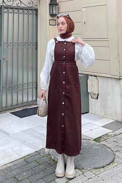 lamelif Salopet Bitter Brown με κουμπιά στο μπροστινό μέρος