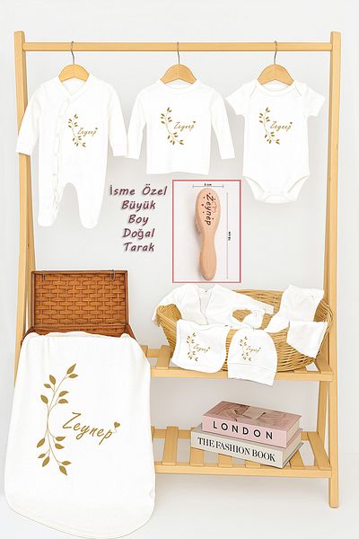 Sitilin Baby Girl 100% Cotton Organic Name Printed Newborn Hospital Release Brush Baby Gift Set Stl7033